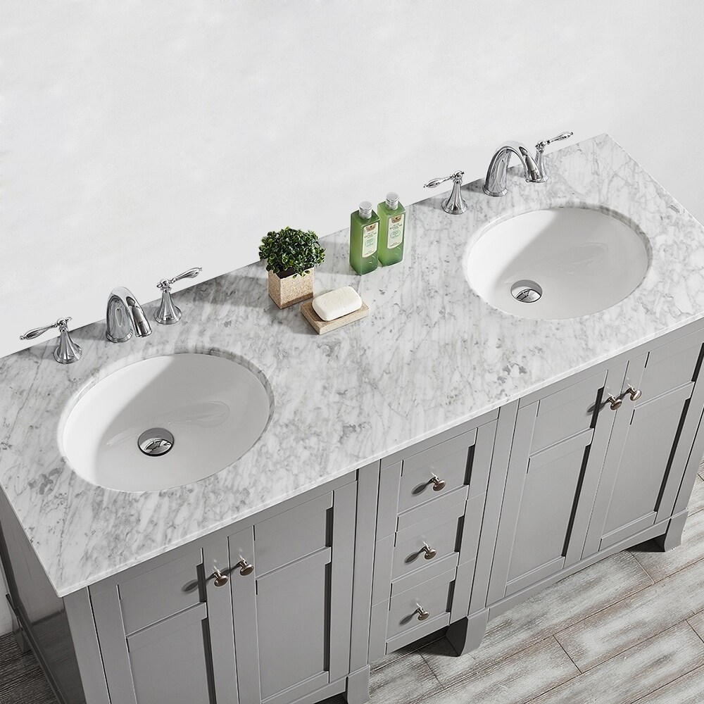 Arezzo 60 Inch Double Vanity in Grey with Carrara White Marble Top