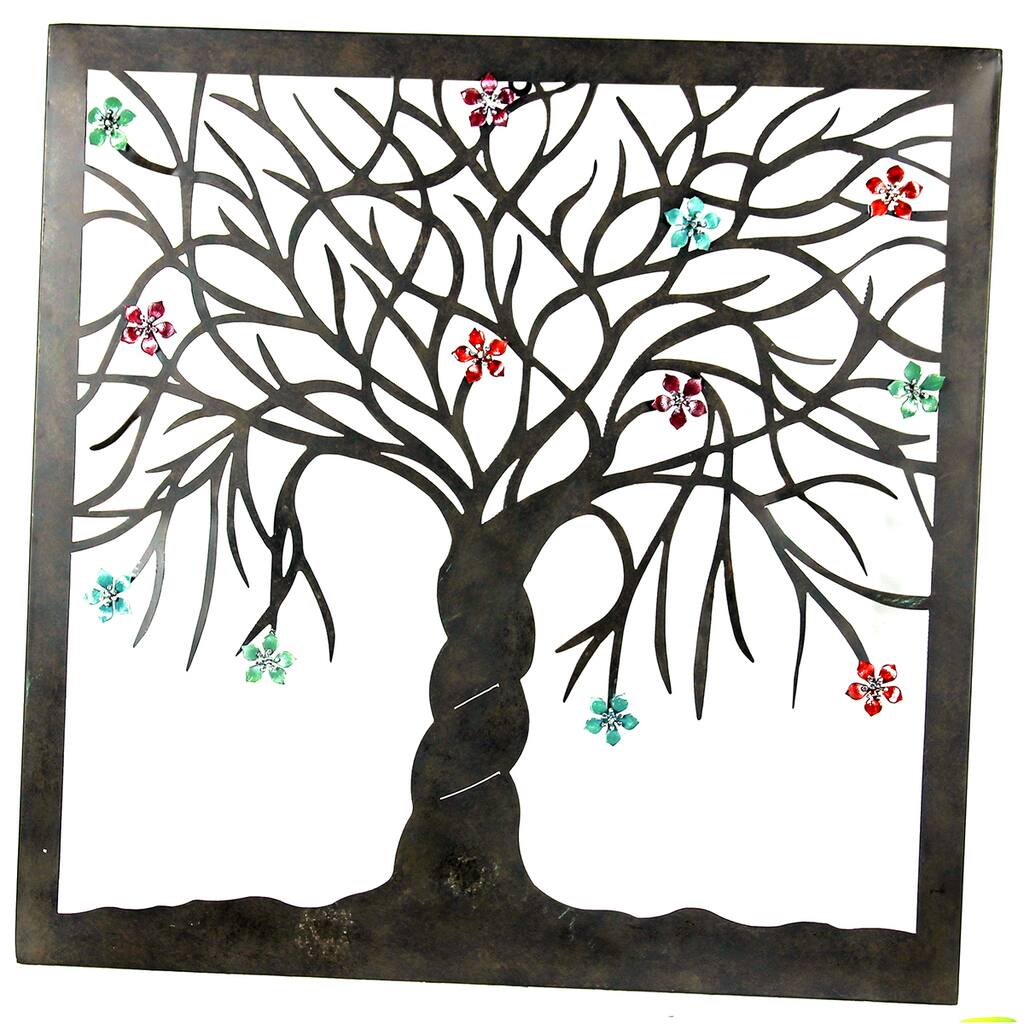 River Cottage Gardens J22380-BHYGPB Square Tree Metal Wall Plaque