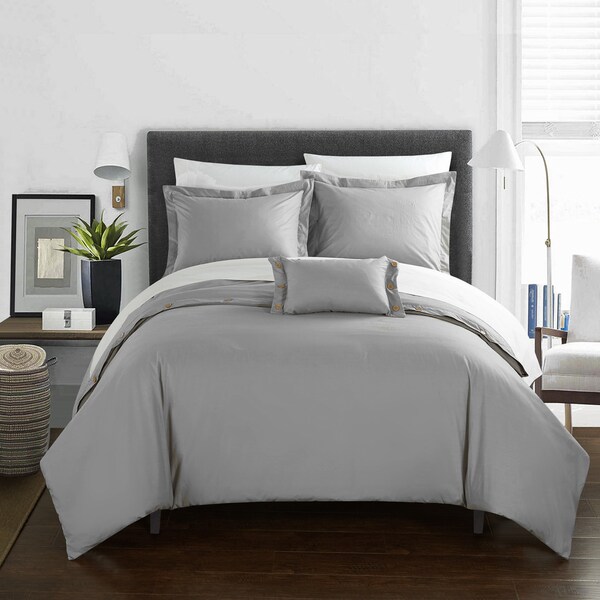 Chic Home Astrid Grey Cotton Duvet Cover 4-Piece Set