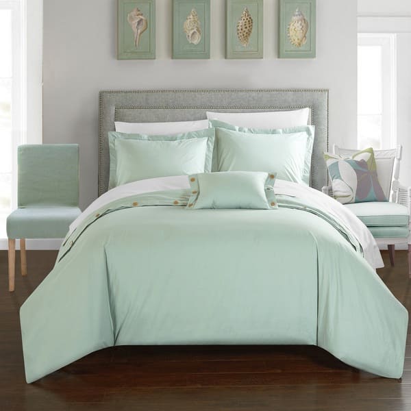 Chic Home Astrid Green Cotton Duvet Cover 4-Piece Set - On Sale - Bed Bath  & Beyond - 12382917