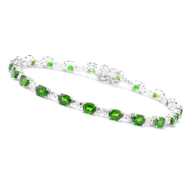Pinctore Sterling Silver 8 Ctw Chrome Diopside And White Pinctore Sterling Silver 8 Ctw Chrome Diopside And White Zirconia Bracelet