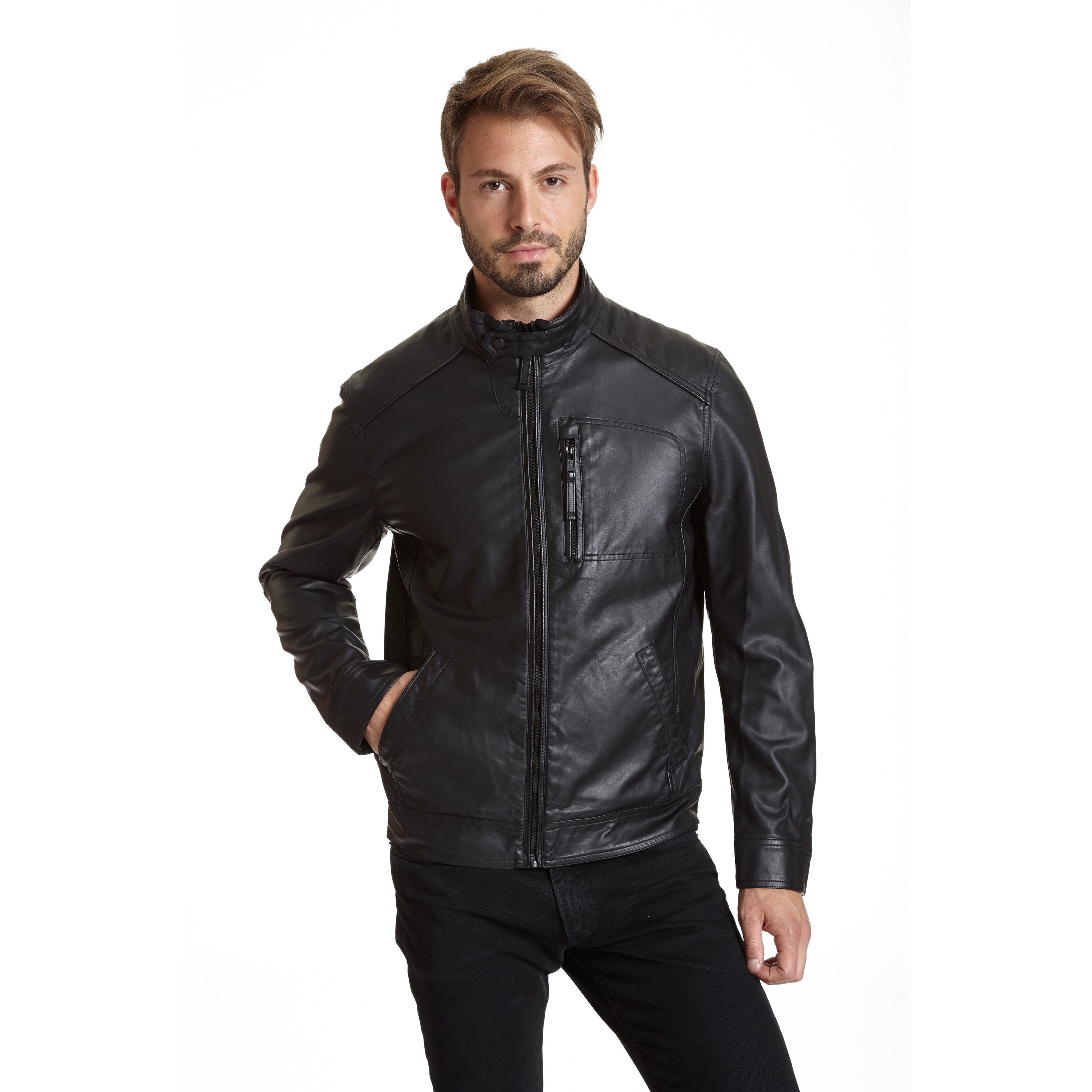 Coogi Men S Whiskey Leather Moto Jacket Free Shipping Today Excelled Men S Fashion Black Faux Leather Moto Jacket
