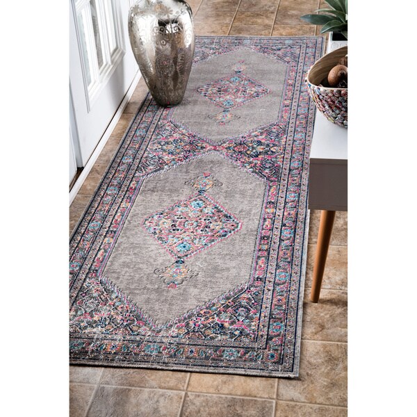 nuLOOM Vintage Persian Border Grey Runner Rug (2'8 x 8') 2'8 x 8