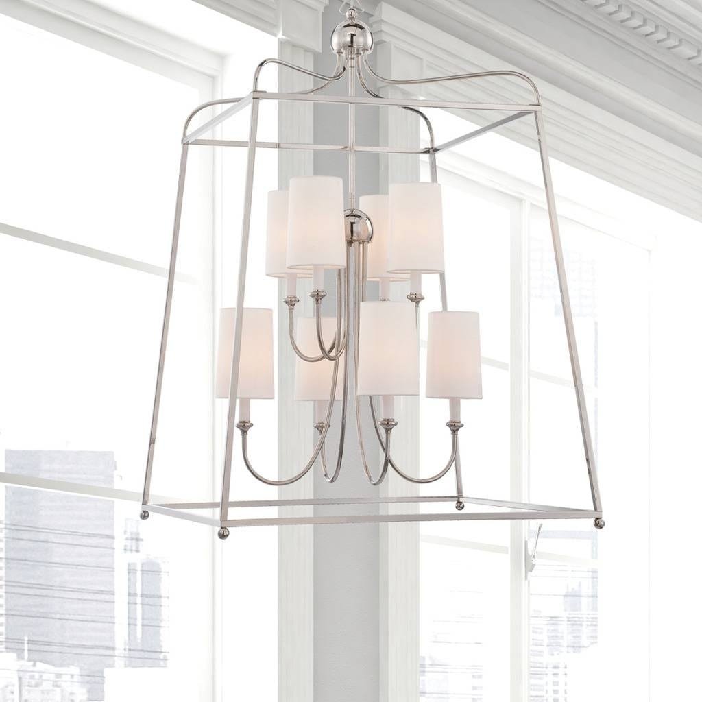 Modern 8-light Polished Nickel Chandelier w/White Silk Shades - Chandeliers For Bedrooms by Overstock.com