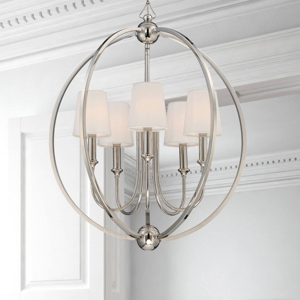 5-light Polished Nickel Chandelier w/White Silk Shades - Chandeliers For Bedrooms by Overstock.com