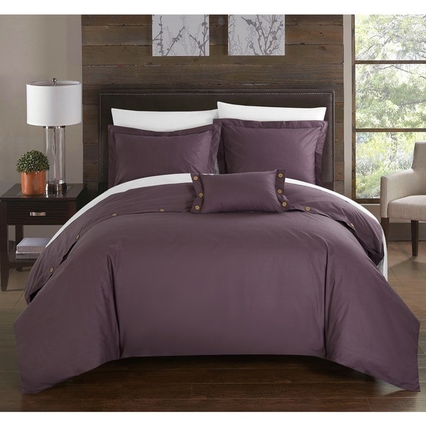 Chic Home Astrid Purple Cotton Duvet Cover 4-Piece Set