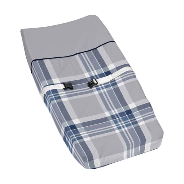 Sweet Jojo Designs Navy Blue and Gray Plaid Changing Pad Cover