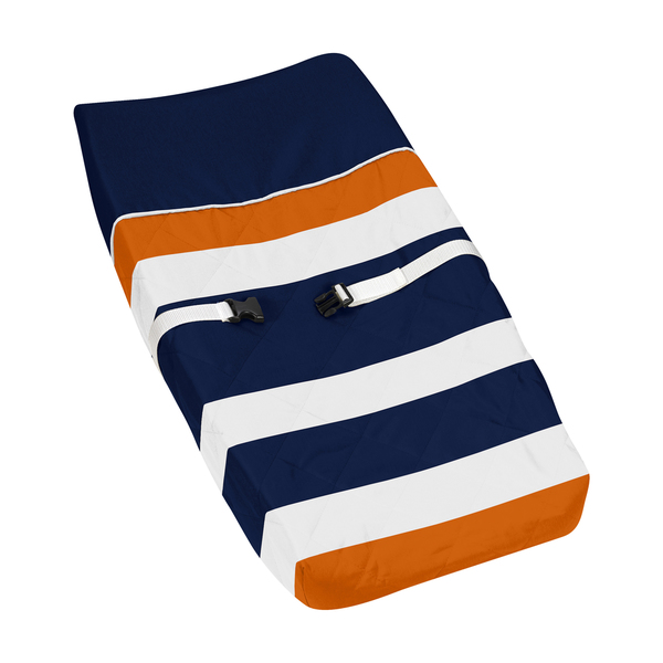 Sweet Jojo Designs Navy Blue and Orange Stripe Changing Pad Cover Overstock 12383550
