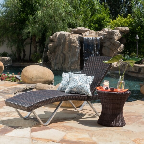 San Marco Outdoor Wicker Chaise Lounge with Table by Christopher Knight Home