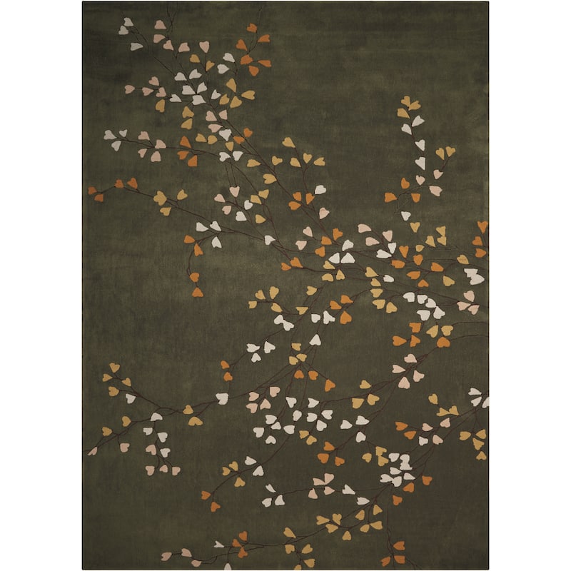 Nourison Contour Olive Green Hand Tufted Leaves and Branches Area Rug
