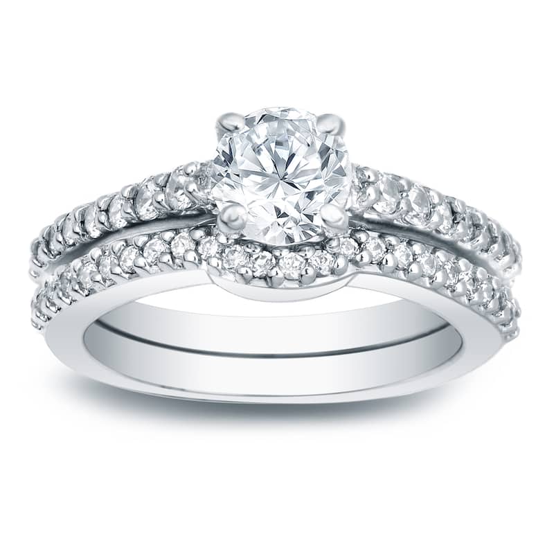 Auriya Platinum 1 carat TW Round Diamond Engagement Ring Set