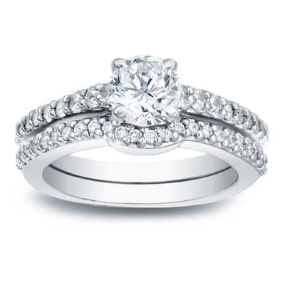 Auriya Platinum 1 carat TW Round Diamond Engagement Ring Set