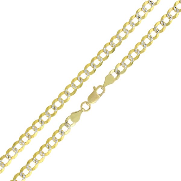30" 10K Yellow Gold 4.5mm Diamond Cut Pave Curb Cuban Chain Necklace Mens 16" 30" 10K Yellow Gold 4.5mm Diamond Cut Pave Curb Cuban Chain Necklace Mens 16"