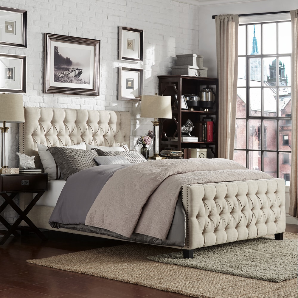 iNSPIRE Q Artisan Knightsbridge Tufted Nailhead Chesterfield Platform Bed with Footboard