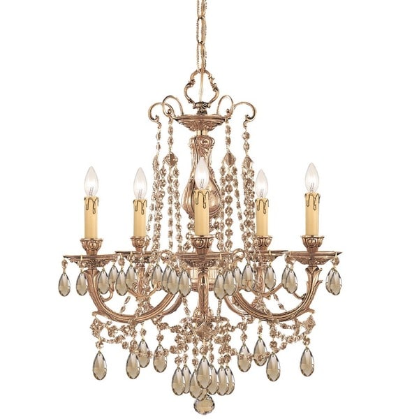 Crystorama Etta Collection 5-light Olde Brass/Golden Teak Crystal Chandelier