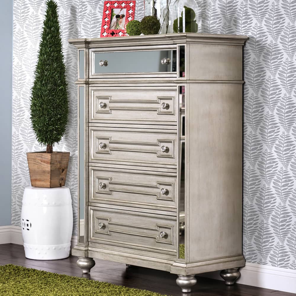 Eaen Glam Champagne Solid Wood 5-Drawer Chest by Furniture of America