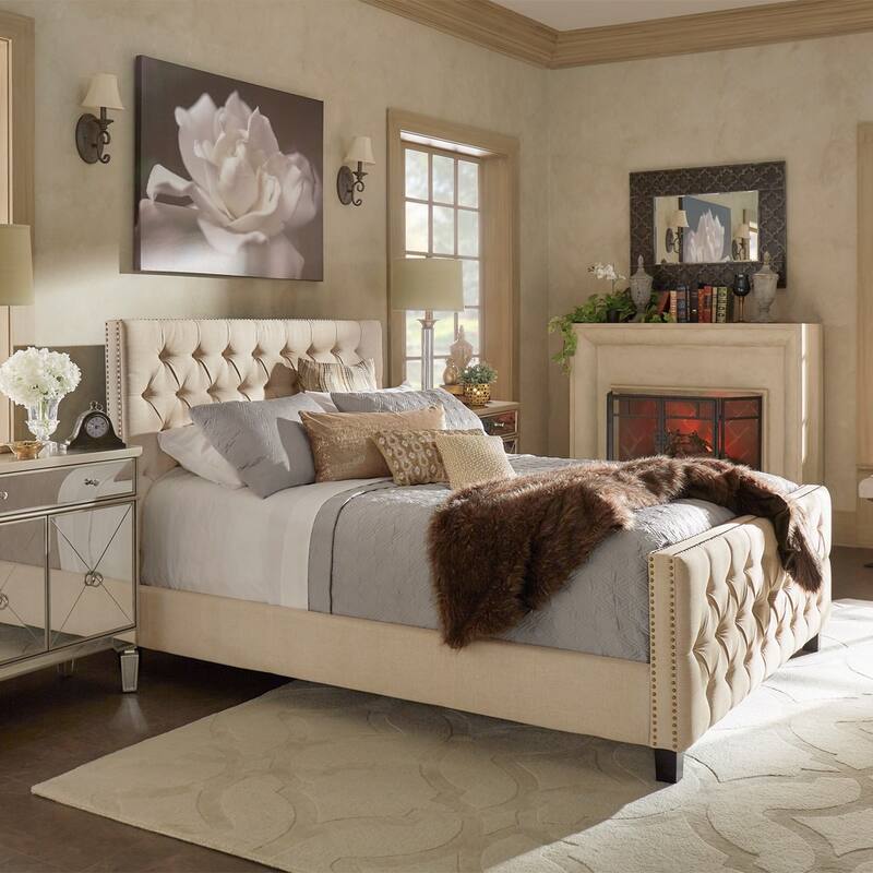 Knightsbridge Tufted Nailhead Chesterfield Bed with Footboard by iNSPIRE Q Artisan