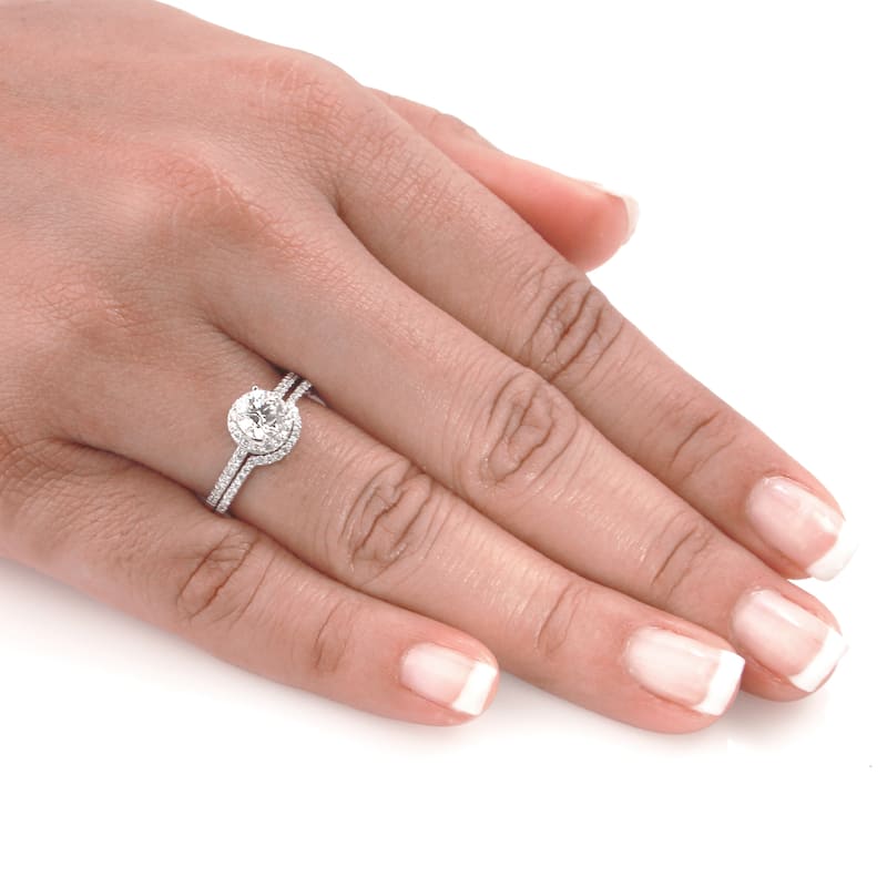 Auriya Platinum 1ctw Round Halo Diamond Engagement Ring Set