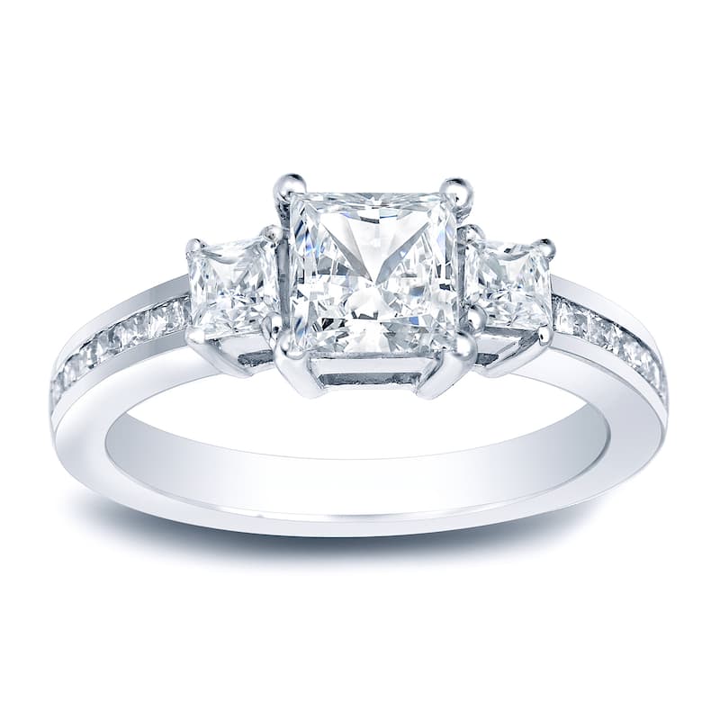 Auriya 1 1/2ctw Princess-Cut 3-Stone Diamond Engagement Ring Platinum Gold Certified