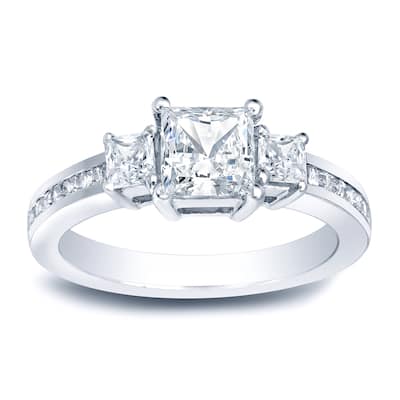 Auriya 1 1/2ctw Princess-Cut 3-Stone Diamond Engagement Ring Platinum Gold Certified