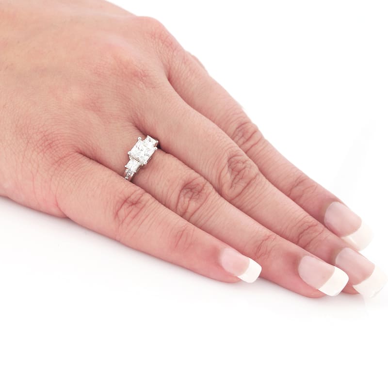 Auriya 1 1/2ctw Princess-Cut 3-Stone Diamond Engagement Ring Platinum Gold Certified