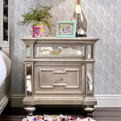 Eaen Glam Silver Wood 2-Drawer Nightstand by Furniture of America
