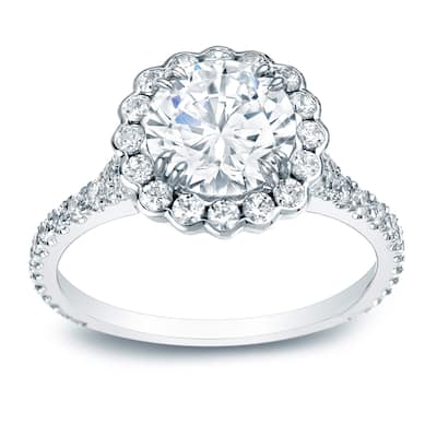 Auriya 1 1/2ctw Round Halo Diamond Engagement Ring Platinum Certified (H-I, SI1-SI2)
