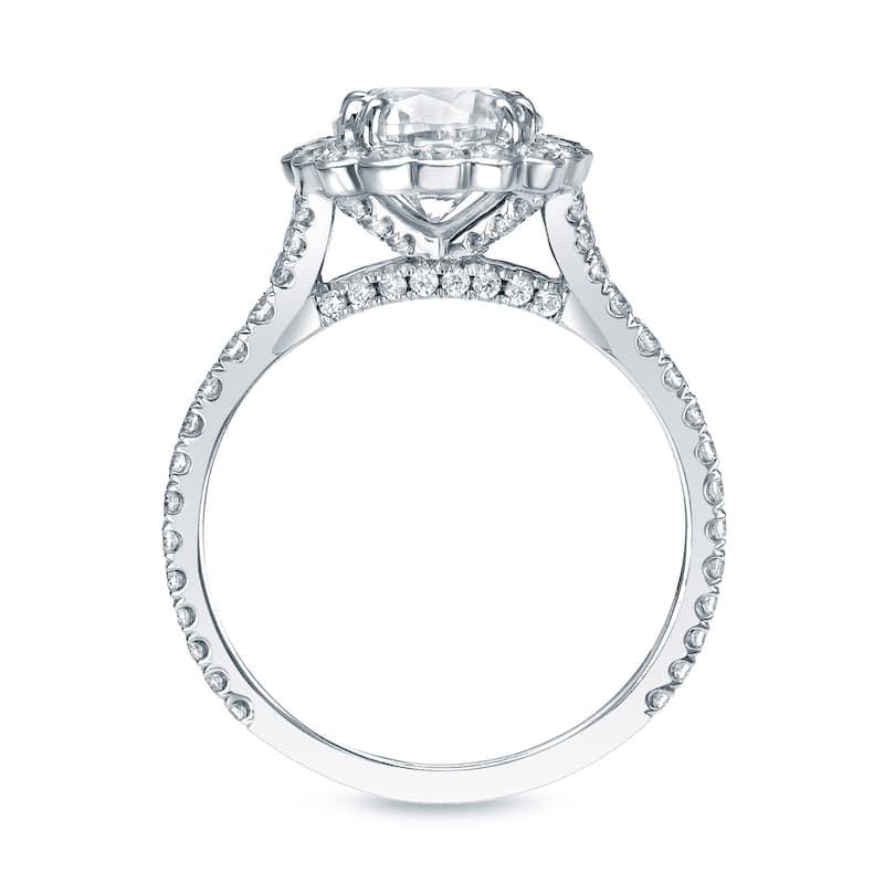 Auriya 1 1/2ctw Round Halo Diamond Engagement Ring Platinum Certified (H-I, SI1-SI2)