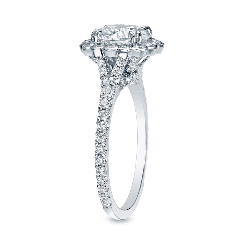 Auriya 1 1/2ctw Round Halo Diamond Engagement Ring Platinum Certified (H-I, SI1-SI2)