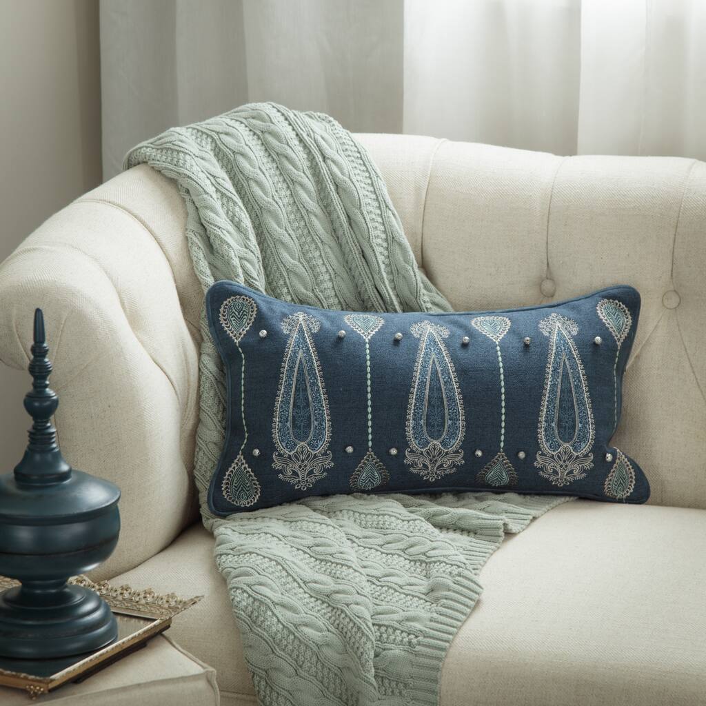 Bombay Outlet Paisley Dew Lumbar Throw Pillow - INDIGO