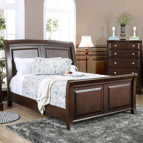 Furniture of America Hazelo Contemporary Brown Solid Wood Sleigh Bed