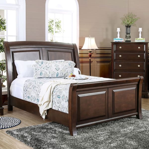 slide 2 of 8, Furniture of America Hazelo Modern Brown Solid Wood Sleigh Bed