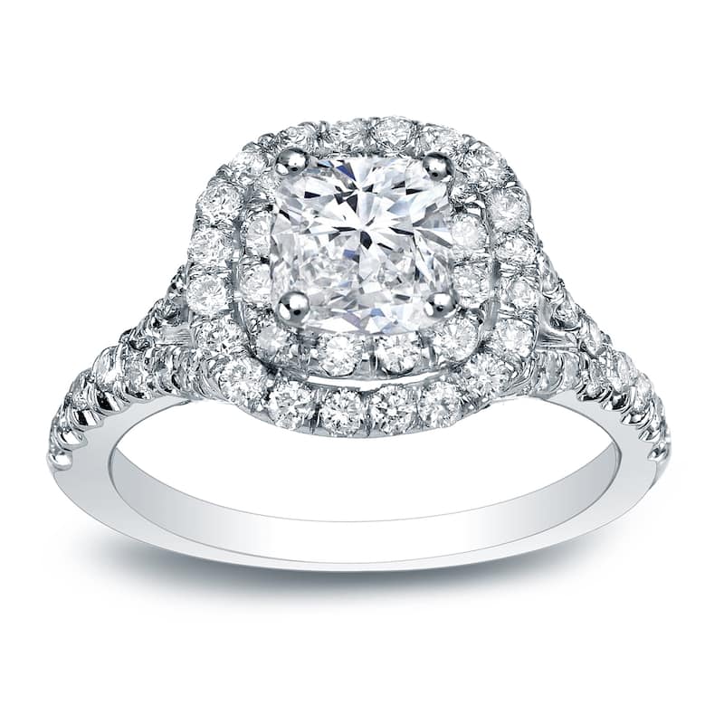 Auriya Platinum 1 3/4ctw Cushion-cut Double Halo Diamond Engagement Ring Certified