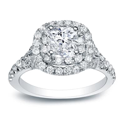 Auriya Platinum 1 3/4ctw Cushion-cut Double Halo Diamond Engagement Ring Certified