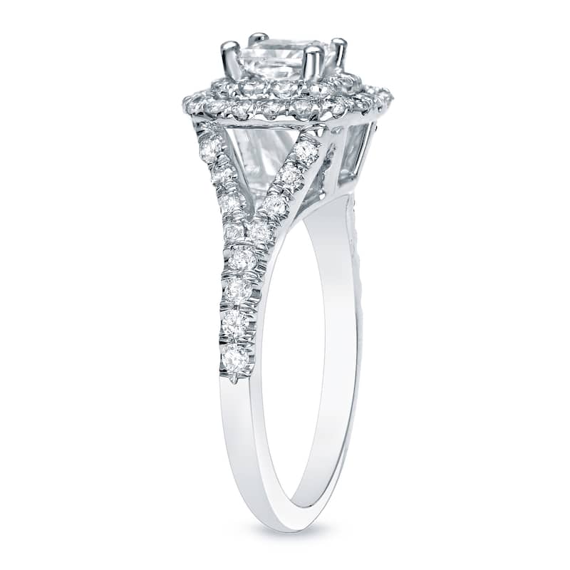 Auriya Platinum 1 3/4ctw Cushion-cut Double Halo Diamond Engagement Ring Certified
