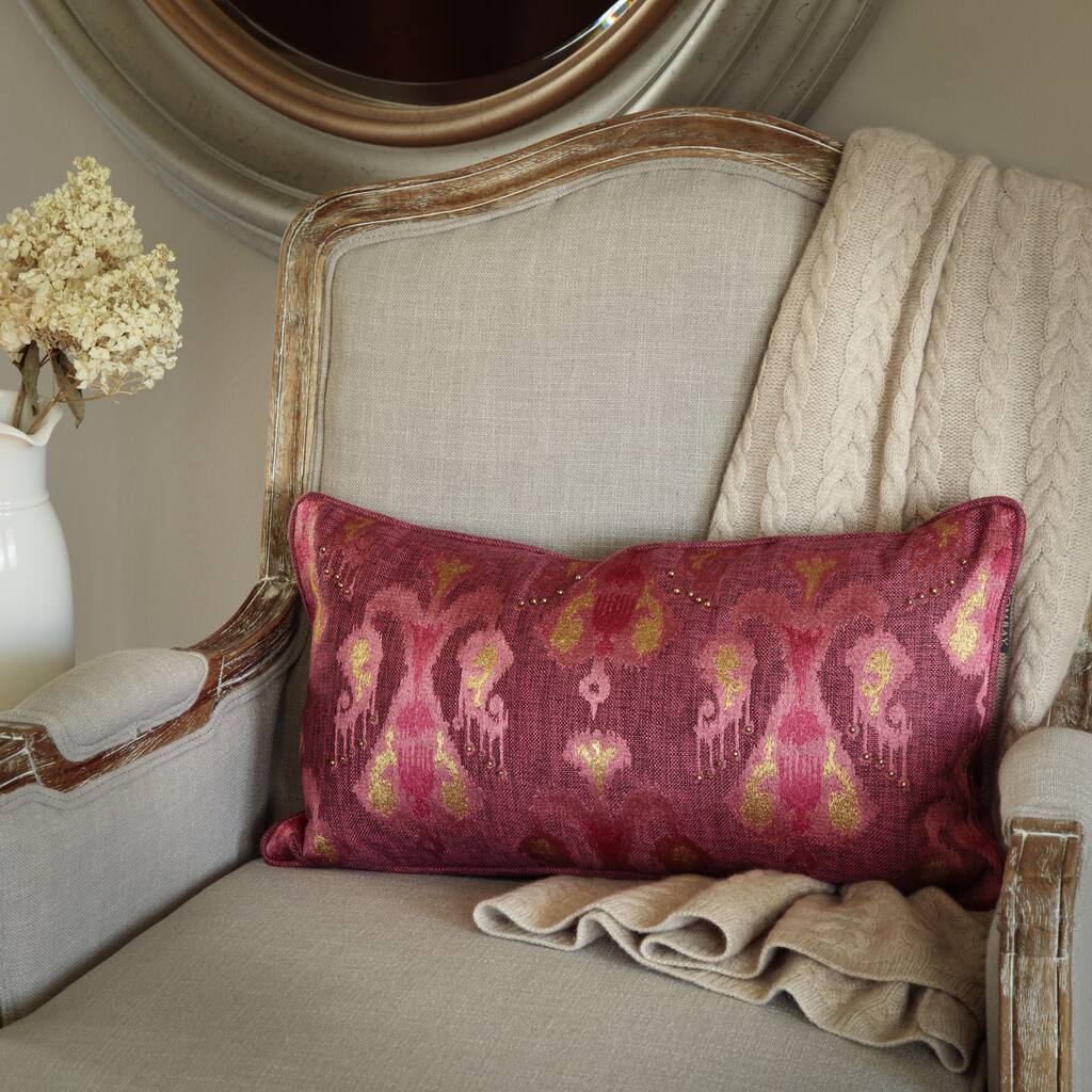 Bombay Ikat Tribal Magenta Polyester Lumbar Throw Pillow