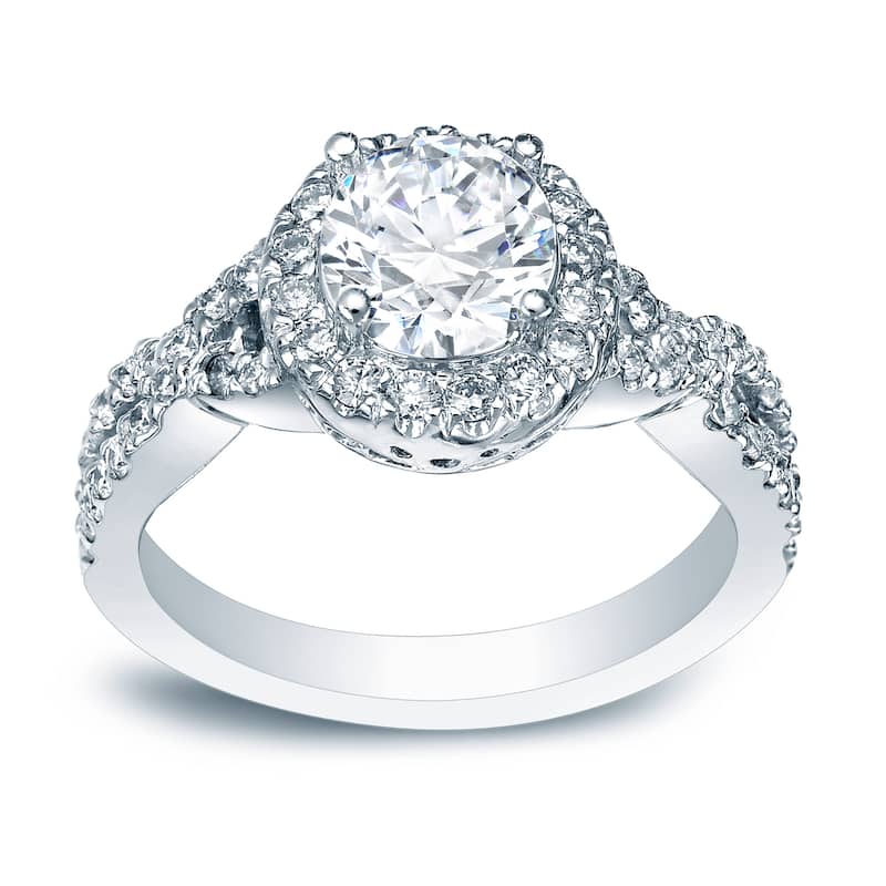 Auriya Platinum 1 carat TW Twisted Round Halo Diamond Engagement Ring (H-I, SI1-SI2)