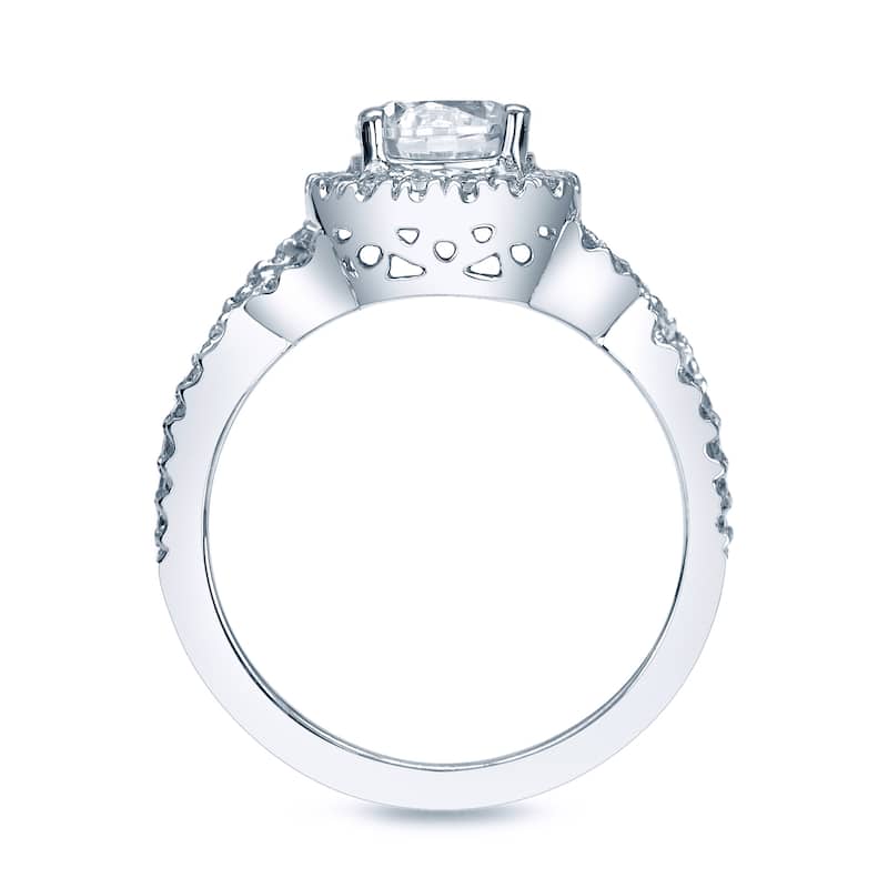 Auriya Platinum 1 carat TW Twisted Round Halo Diamond Engagement Ring (H-I, SI1-SI2)