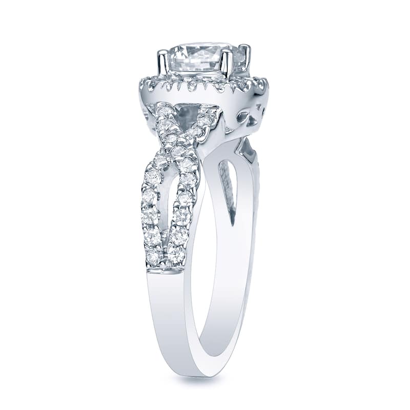 Auriya Platinum 1 carat TW Twisted Round Halo Diamond Engagement Ring (H-I, SI1-SI2)