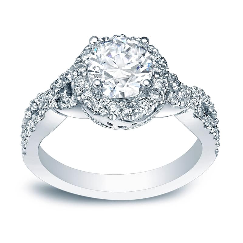 Auriya Platinum 1 carat TW Twisted Round Halo Diamond Engagement Ring (H-I, SI1-SI2)