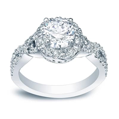 Auriya Platinum 1 carat TW Twisted Round Halo Diamond Engagement Ring (H-I, SI1-SI2)