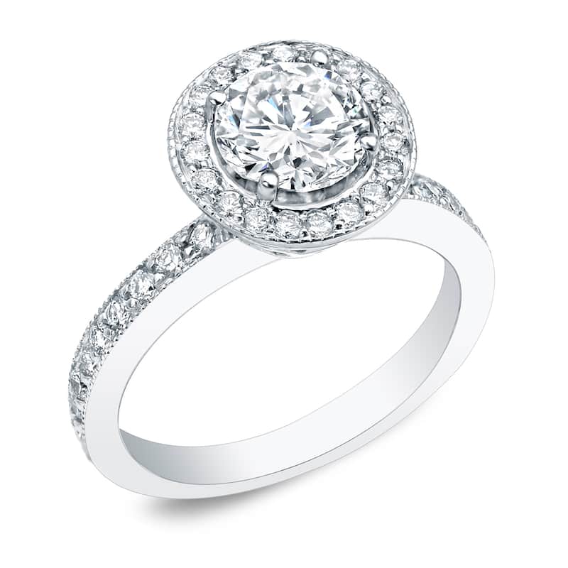 Auriya Platinum 1 carat TW Round Halo Diamond Engagement Ring