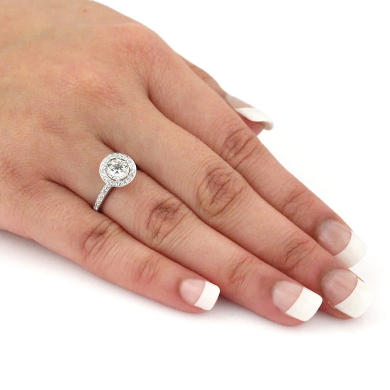 Auriya Platinum 1 carat TW Round Halo Diamond Engagement Ring