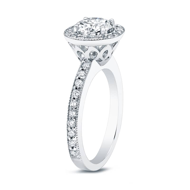 Auriya Platinum 1 carat TW Round Halo Diamond Engagement Ring