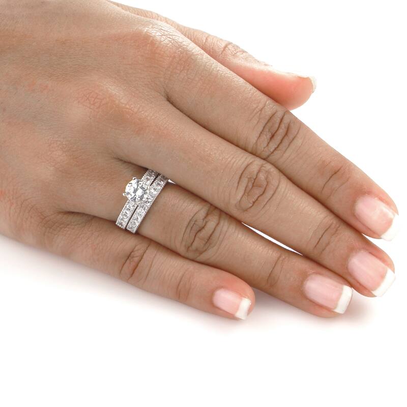 Auriya Platinum 2 carat TW Channel-set Round Diamond Engagement Ring Set
