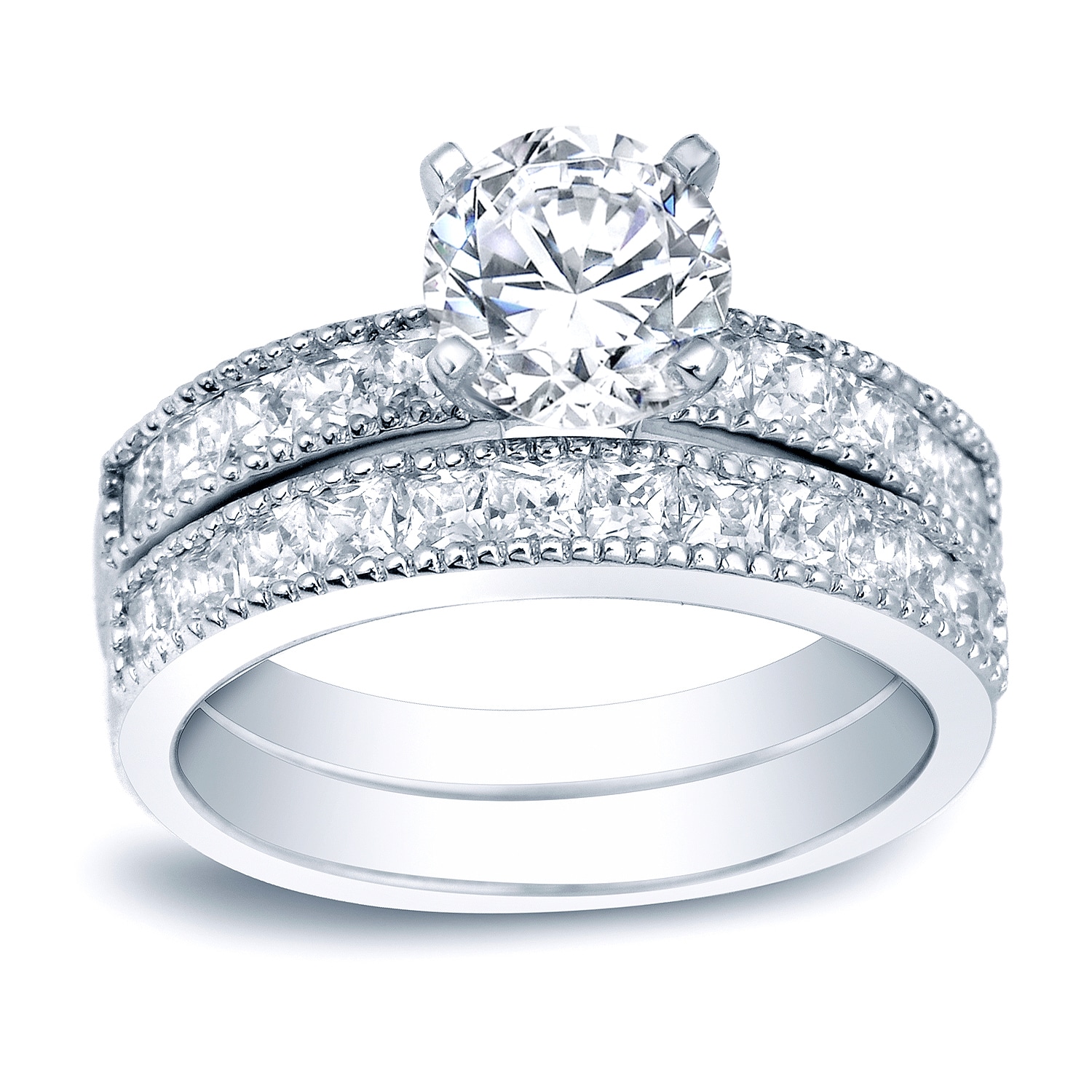 Auriya Platinum 2 carat TW Channel-set Round Natural Diamond Engagement Ring Set (H-I, SI1-SI2)