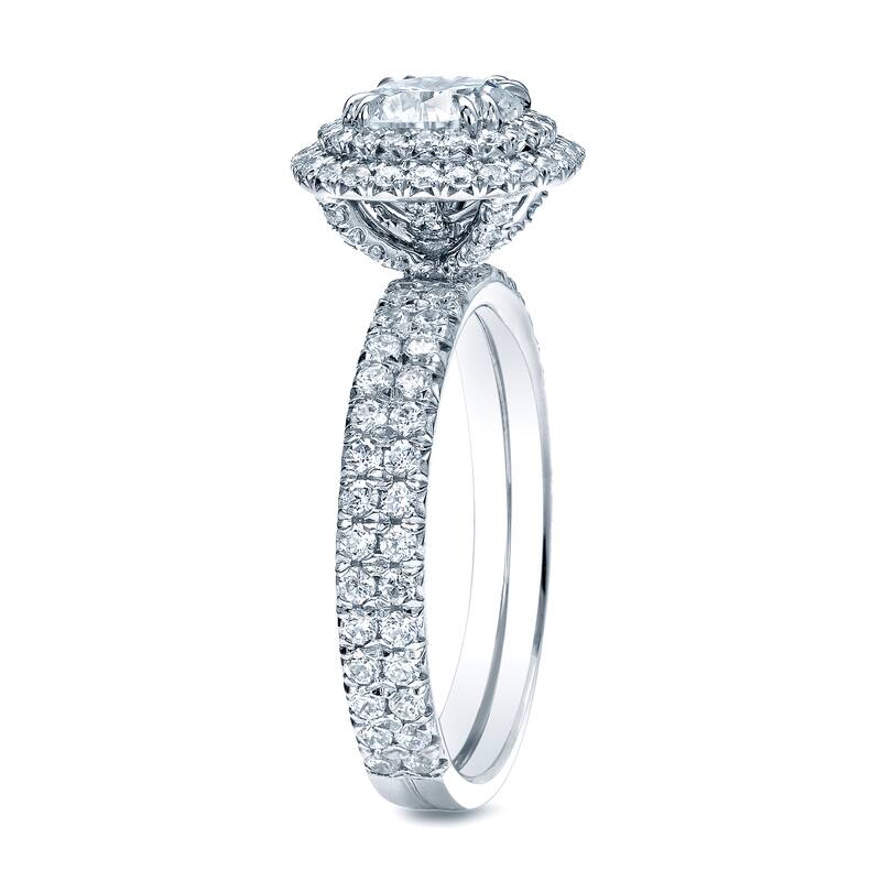 Auriya Platinum 1 3/4ctw Round Double Halo Diamond Engagement Ring