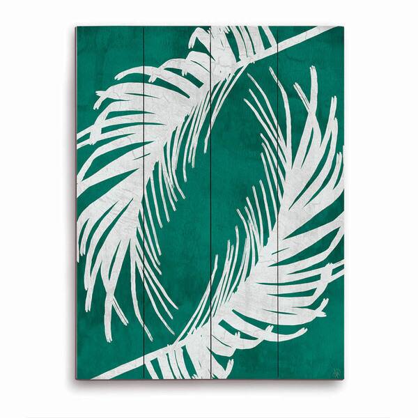 'Twirling Palm Leaves' Teal Wall Art on Wood Bed Bath & Beyond 12386341