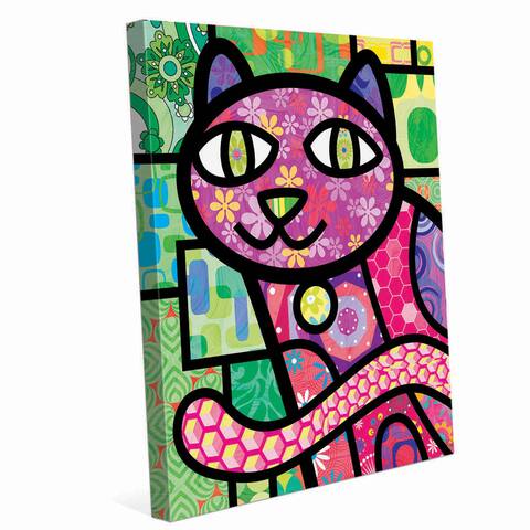 Quilted Purple Kitty' On Green Wall Art on Canvas