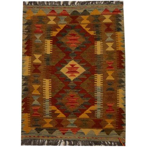 Handmade One-of-a-Kind Vegetable Dye Wool Kilim (Afghanistan) - 2'1 x 2'9